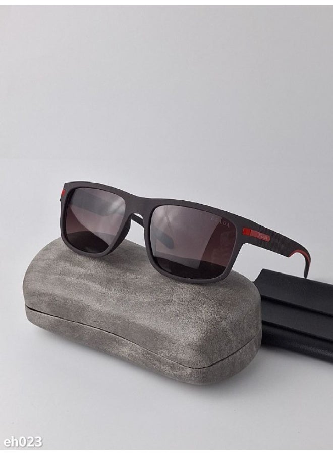 نظارة شمس رجالية برادا بتصميم رياضي وإطار بني وعدسات بنية